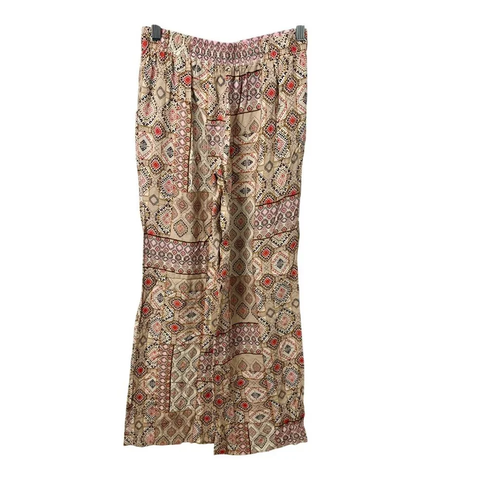 Boho Print Festival High-Waisted Flowy Palazzo Wide-Leg Lounge Pants New Look S - Picture 1 of 8